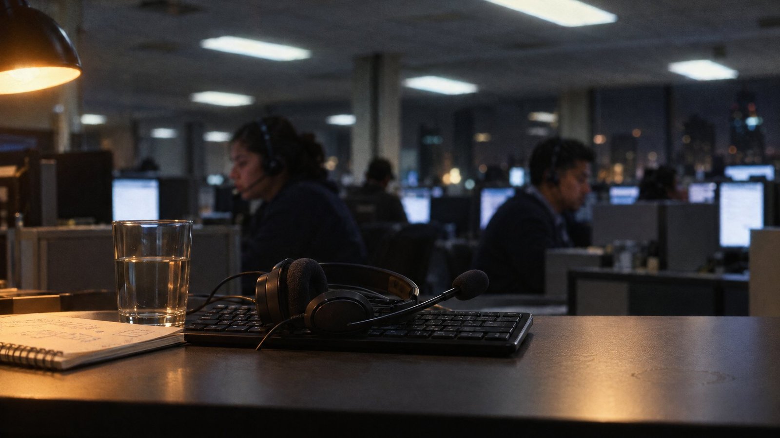 Call center a las 3:00 con teleoperadores al fondo
