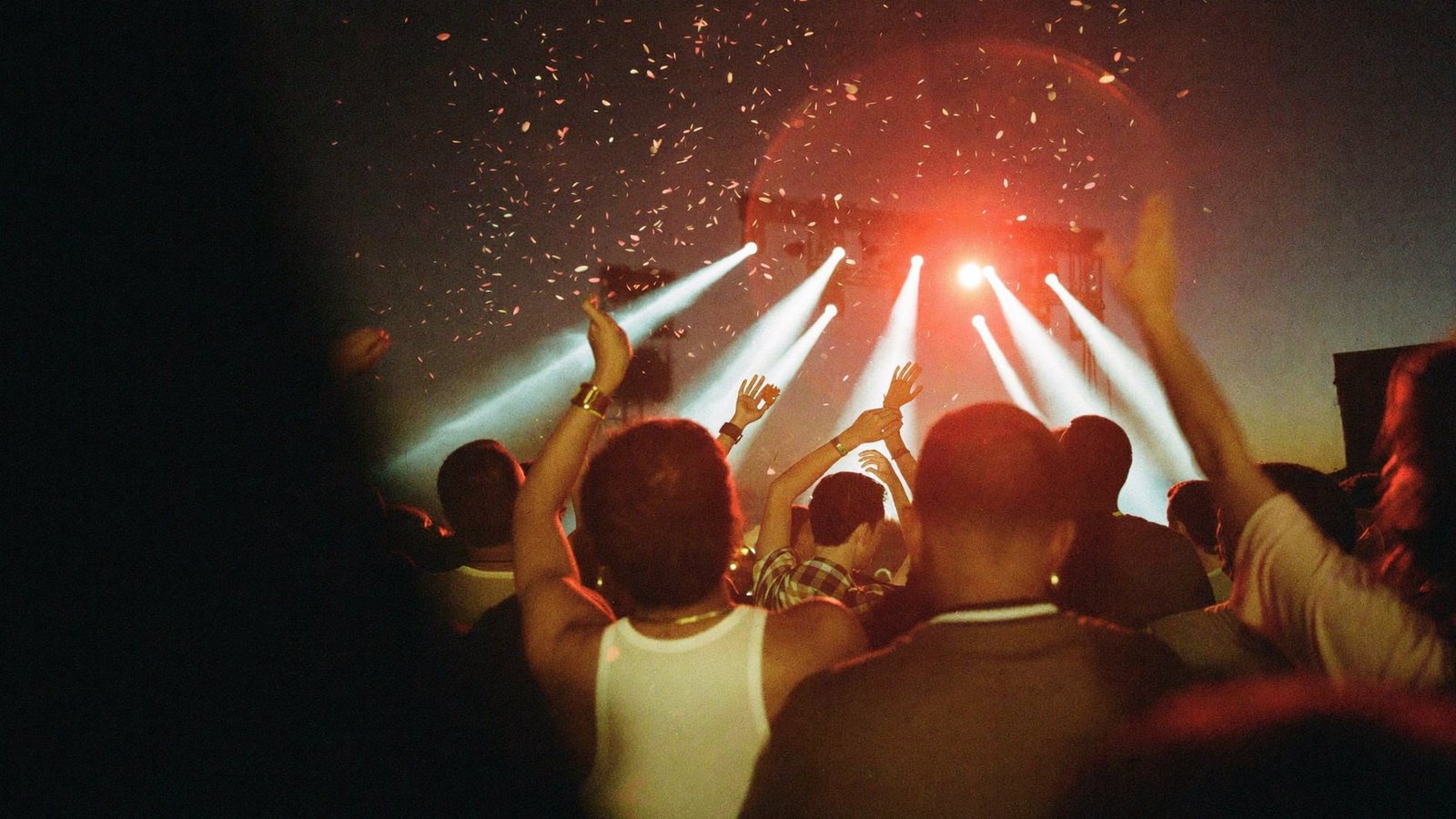 Multitud en un concierto nocturno al aire libre